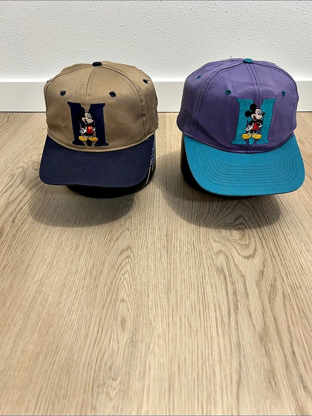 Vintage Mickey Mouse snapback hat BUNDLE Purple/Teal & Tan/Navy